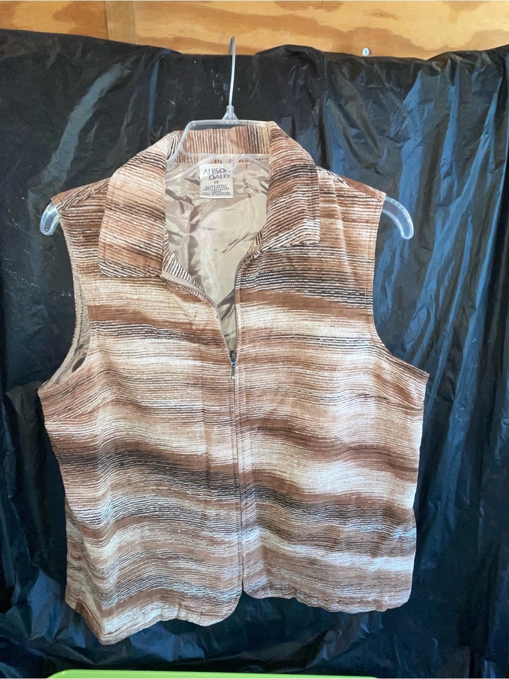 Allison Daley Brown & Cream Striped Zip-Front Vest